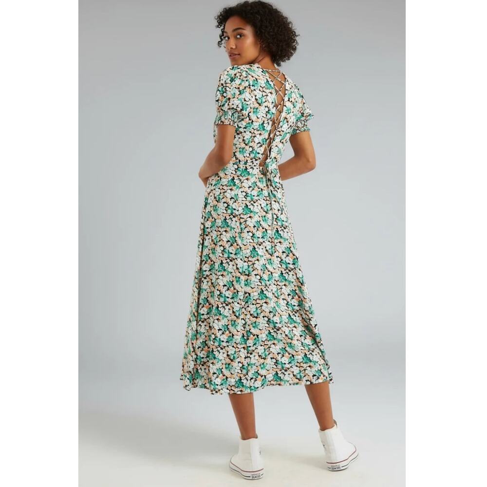 Louche Romola Liseron Laced Back Midi Dress UK16 Floral Print Cottagecore